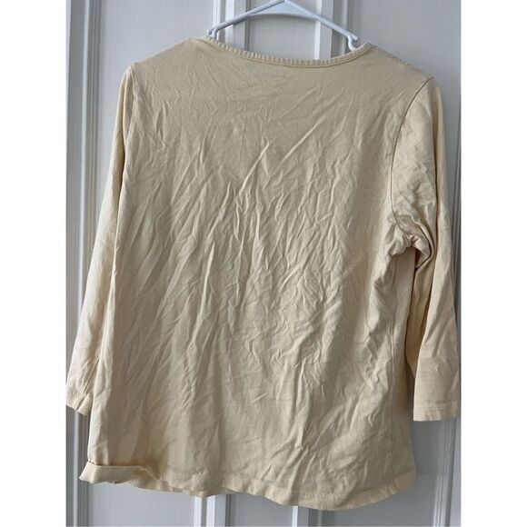 Croft and Barrow light yellow embroidered scoop neck top 3/4 sleeves L - Picture 3 of 3